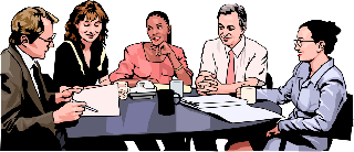 Management meeting around office desk